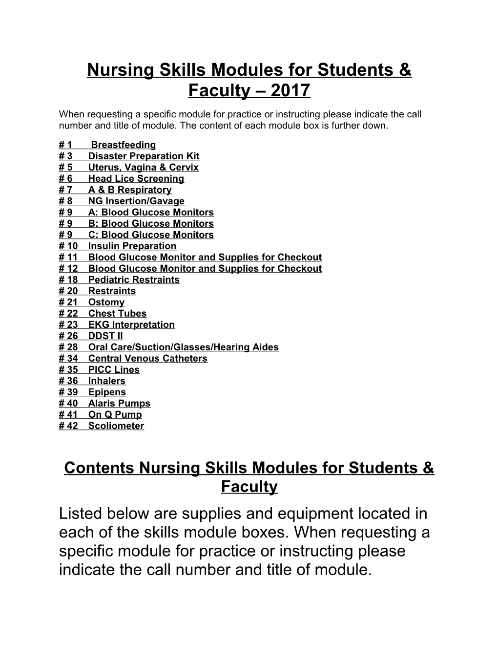 Nursing Skills Modules for Students & Faculty 2017