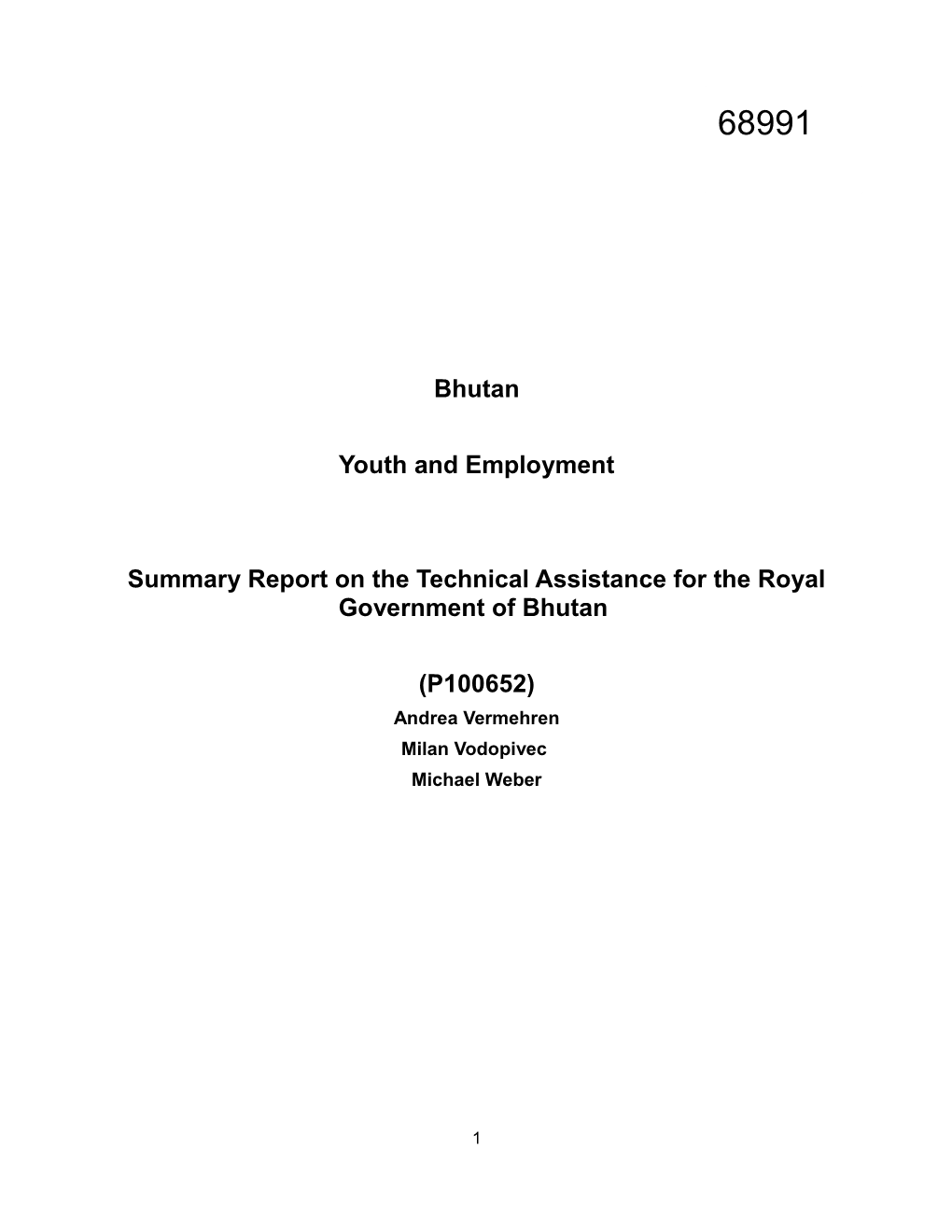 Summary Report on the Youth and Employment Technical Assistance P100652 for the Royal Government