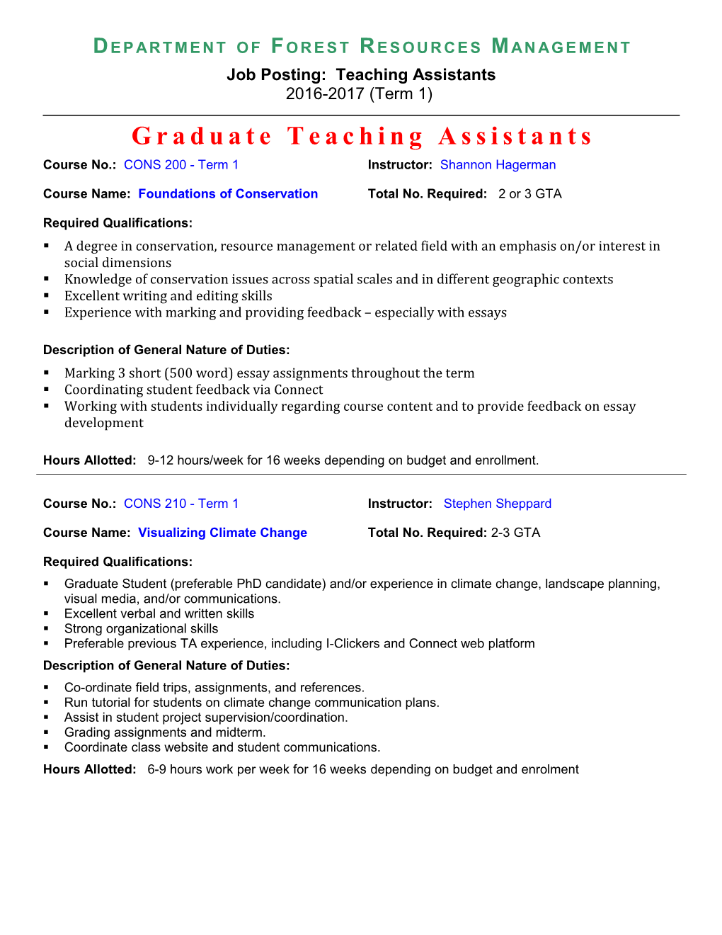 Graduate Teaching Assistants