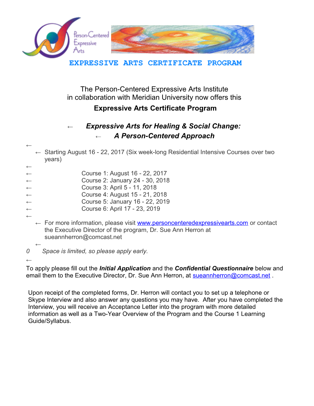 Expressive Arts Certificate Program