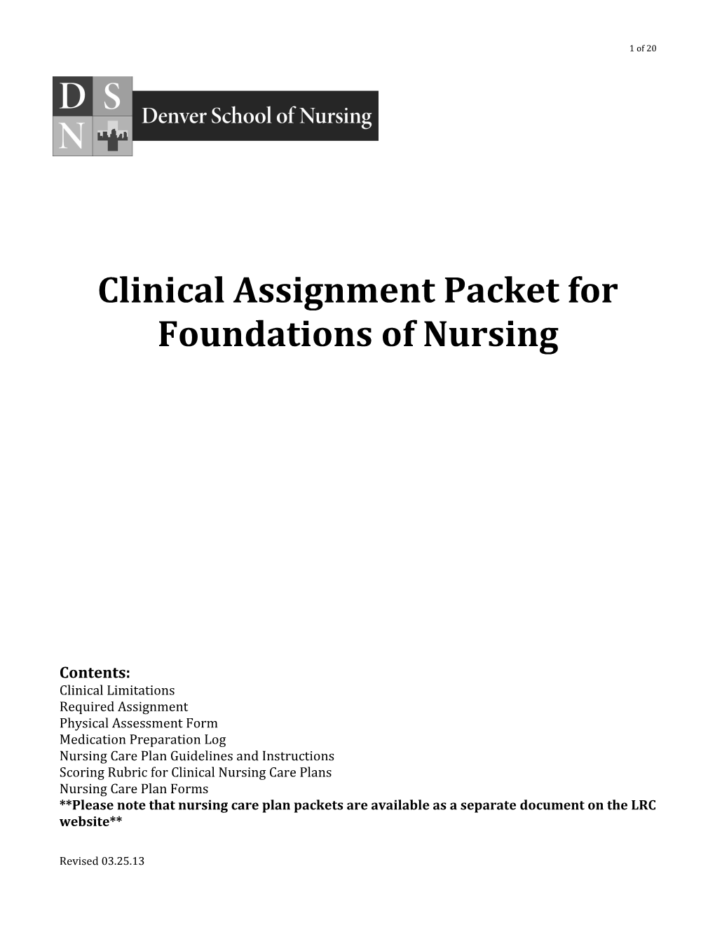 Clinical Assignment Packet For