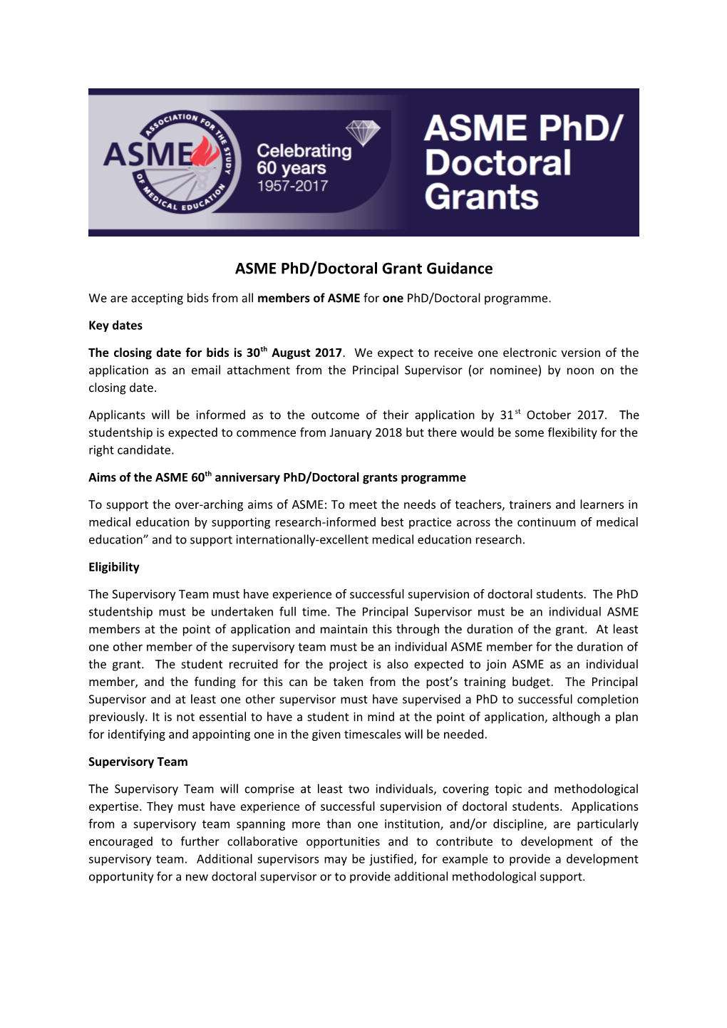 ASME Phd/Doctoral Grant Guidance