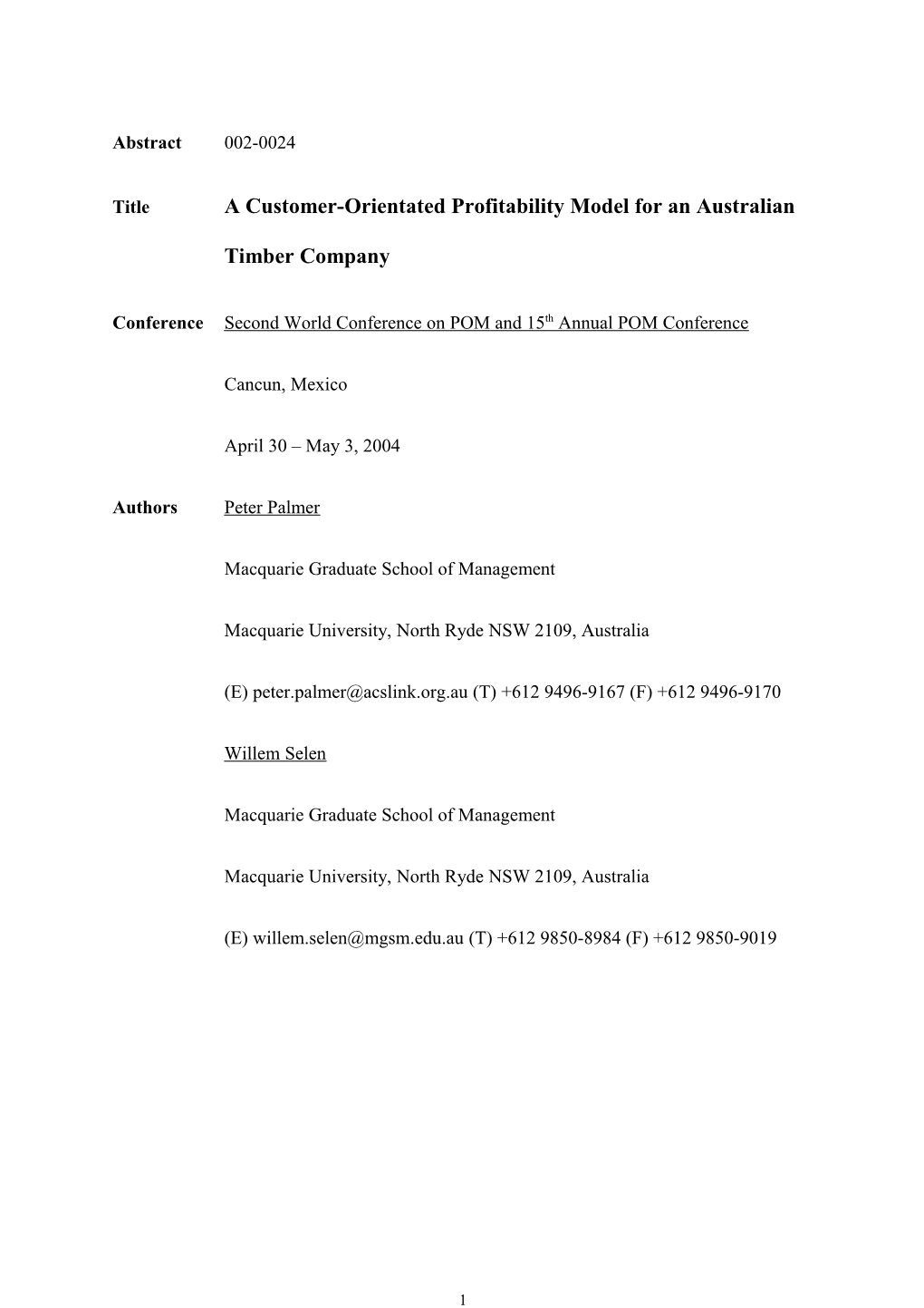 Creating Strategic Agility in an Australian Timber Company: a Framework for Analysis And