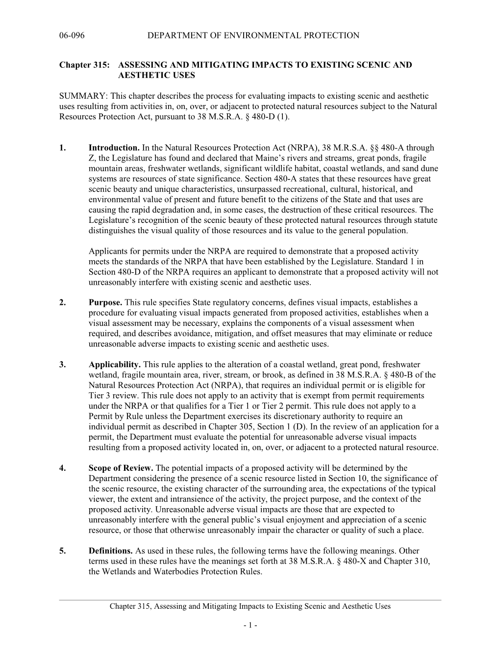 Chapter 3XX ASSESSING and MITIGATING IMPACTS to EXISTING SCENIC and AESTHETIC USES