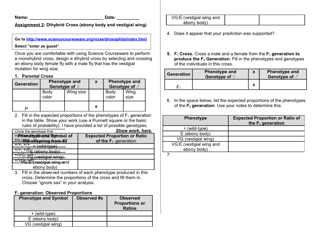 Assignment 2: Dihybrid Cross (Ebony Body and Vestigial Wing)