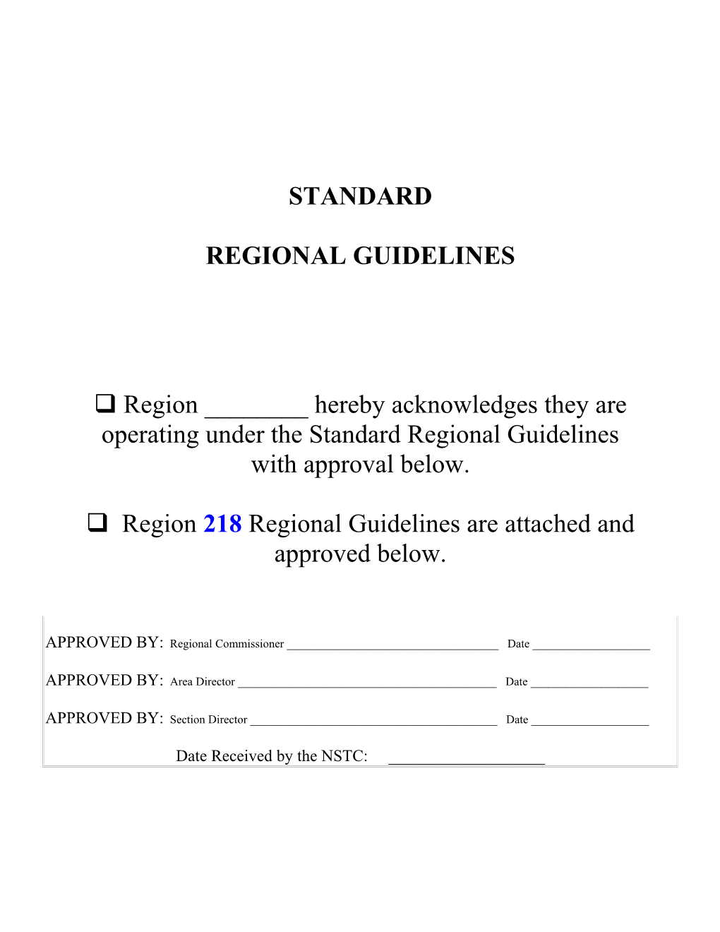 Standard Regional Guidelines