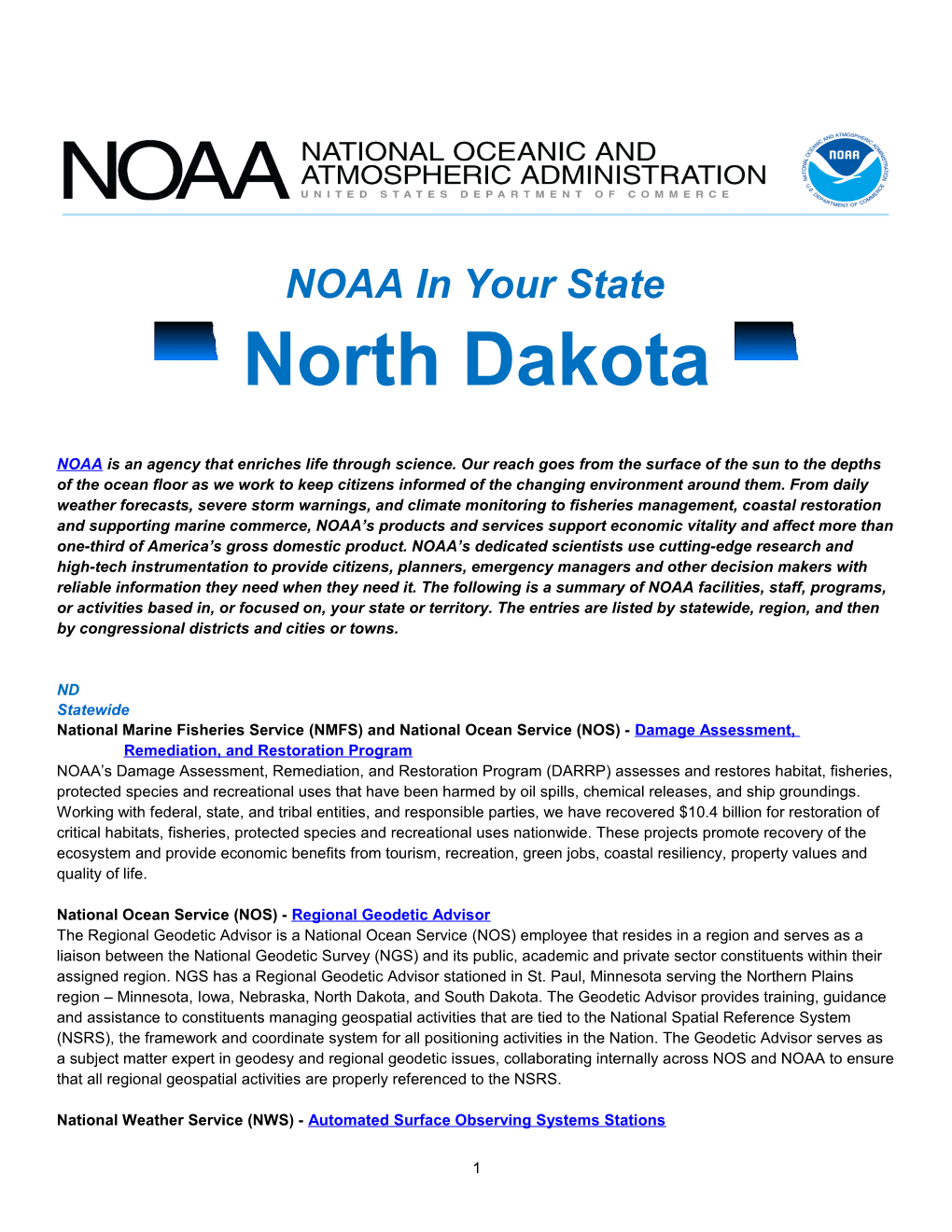 NOAA in Your State - North Dakota