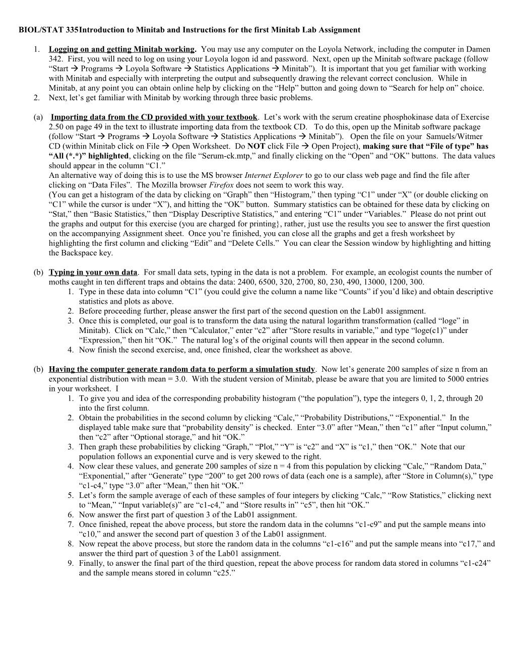 BIOL/STAT 335Introduction to Minitab and Instructions for the First Minitab Lab Assignment