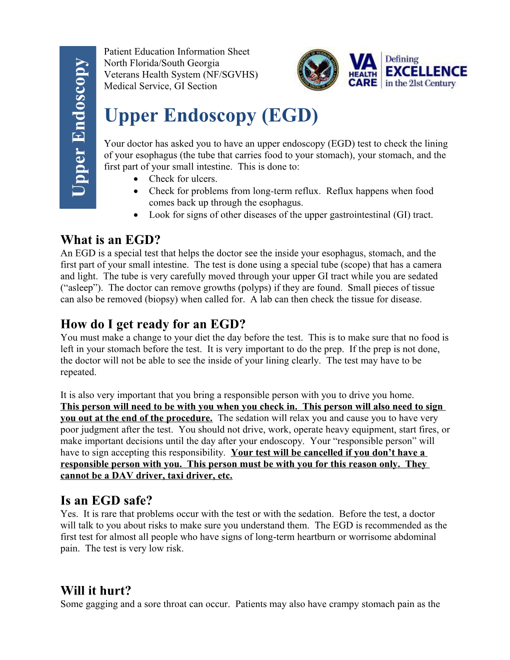 Uppder Endoscopy (EGD)