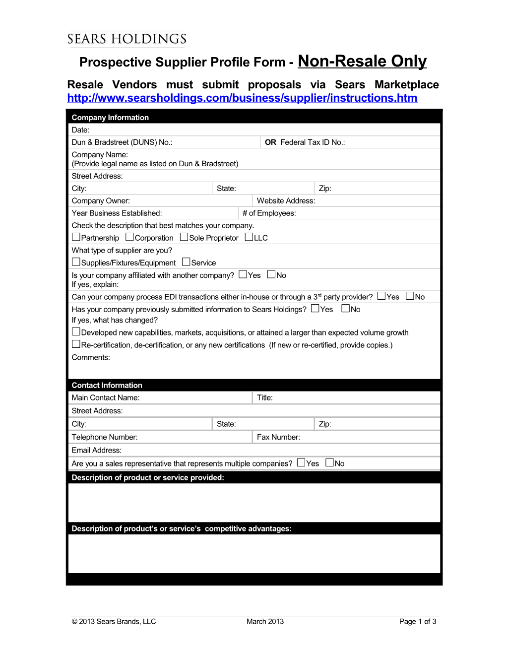 Prospectivesupplier Profile Form -Non-Resale Only
