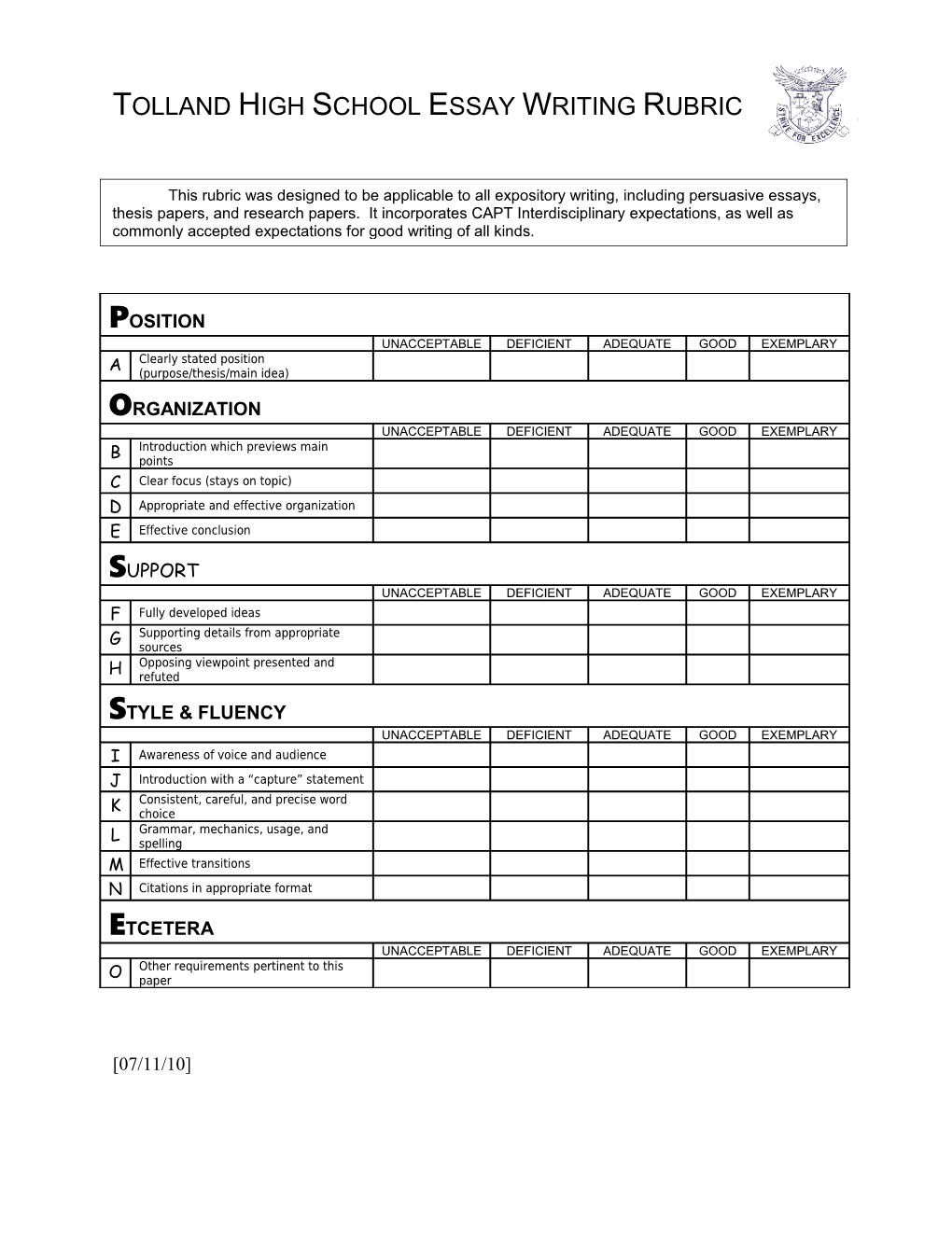 Technical Objectives for the Five-Paragraph Essay