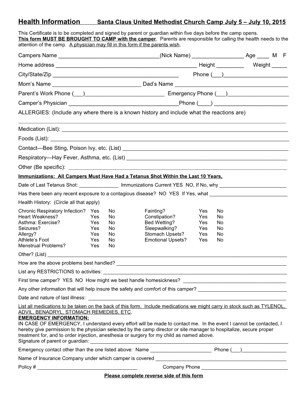 Please Complete This Form