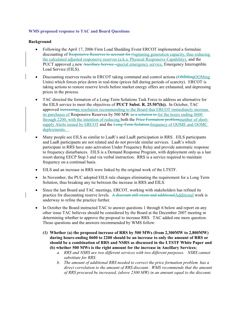 WMS Proposed Response to TAC and Board Questions