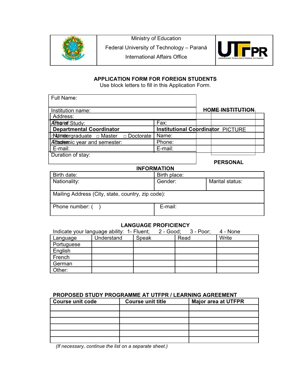 Application Form for Foreign Students