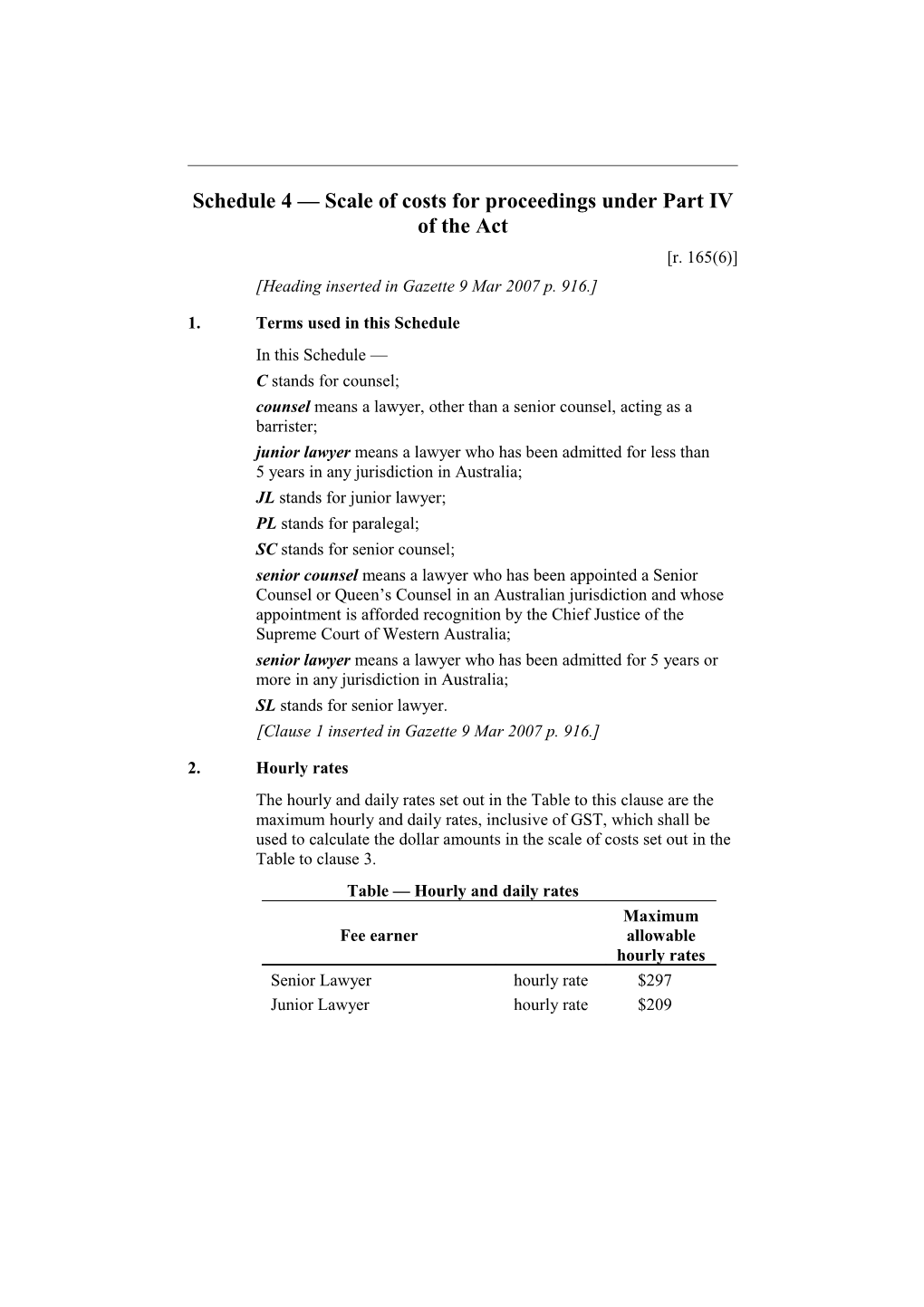 Schedule4 Scale of Costs for Proceedings Under Part IV of the Act