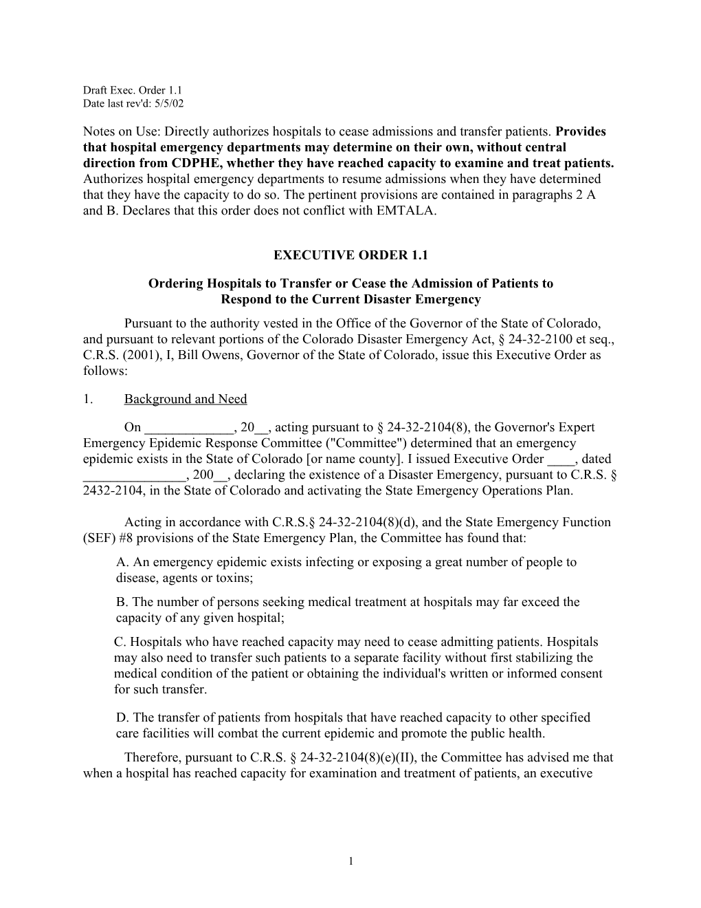 Draft Exec. Order 1.1