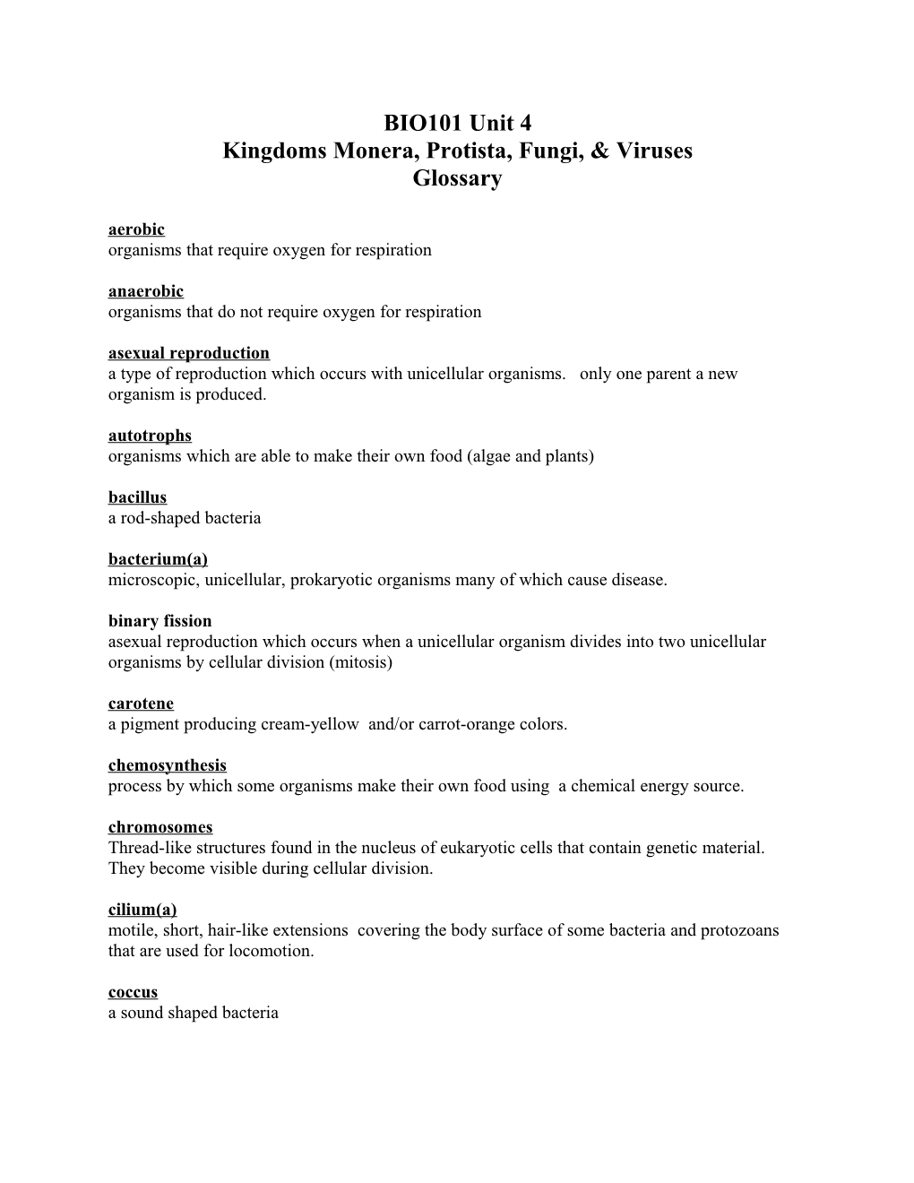 Kingdoms Monera, Protista, Fungi, & Viruses