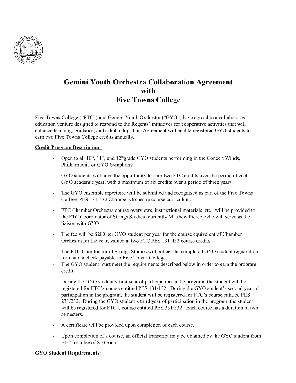 Gemini Youth Orchestra Collaboration Agreement