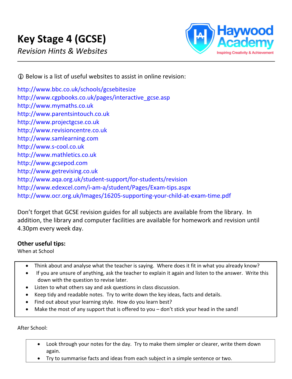 Key Stage 4 (GCSE) Revision Websites