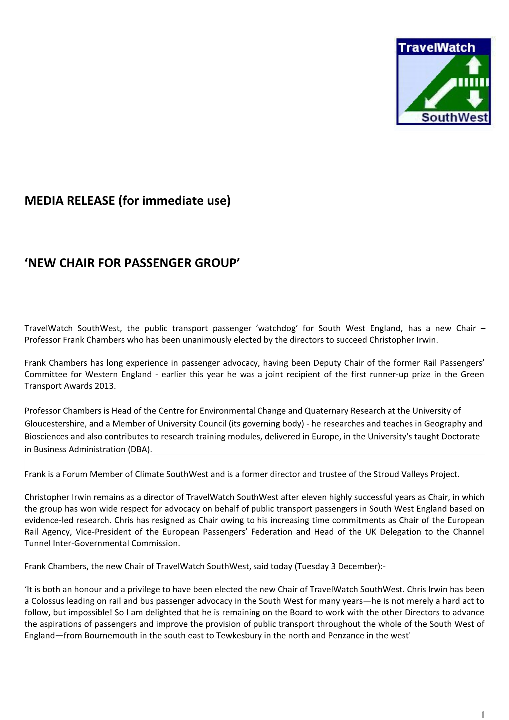 MEDIA RELEASE(For Immediateuse)