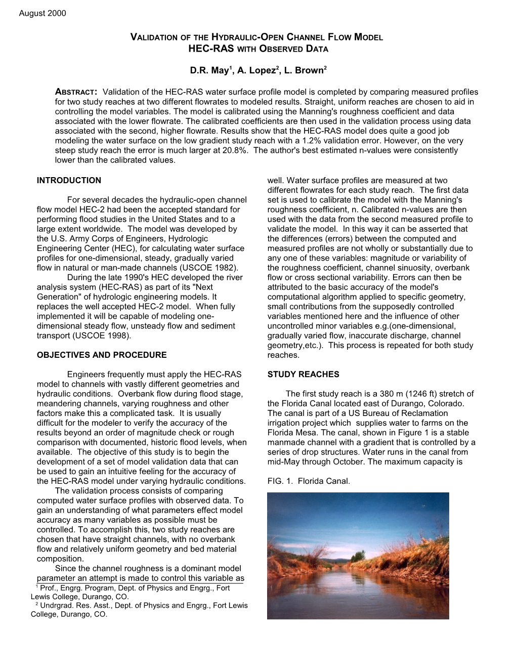 Validation of the Hydraulic-Open Channel Flow Model