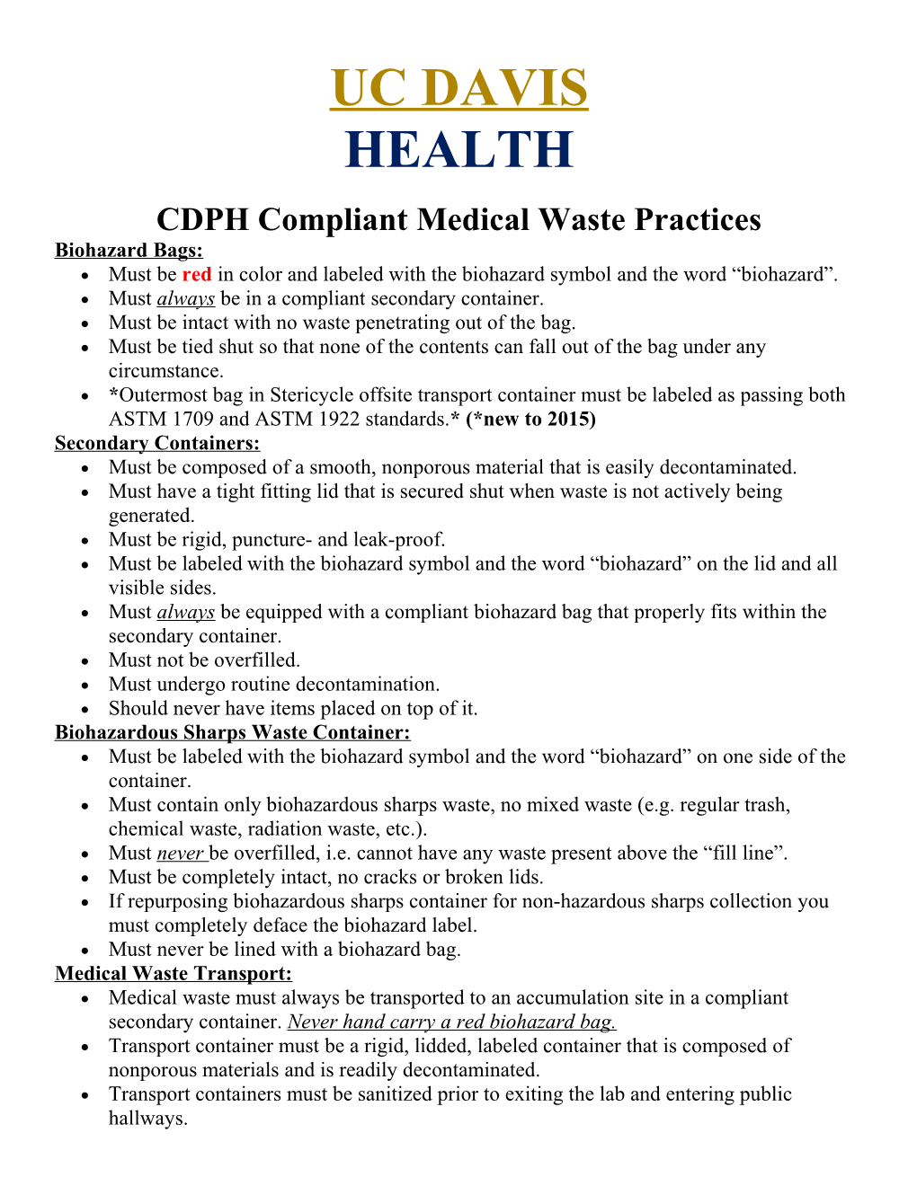 CDPH Compliant Medical Waste Practices