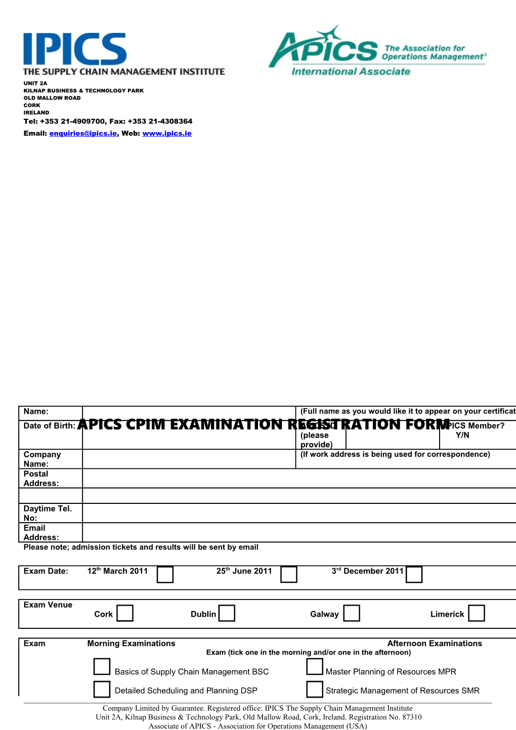 Apics Cpim Examination Registration Form