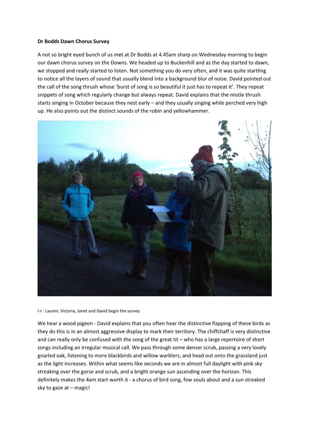 Dr Bodds Dawn Chorus Survey