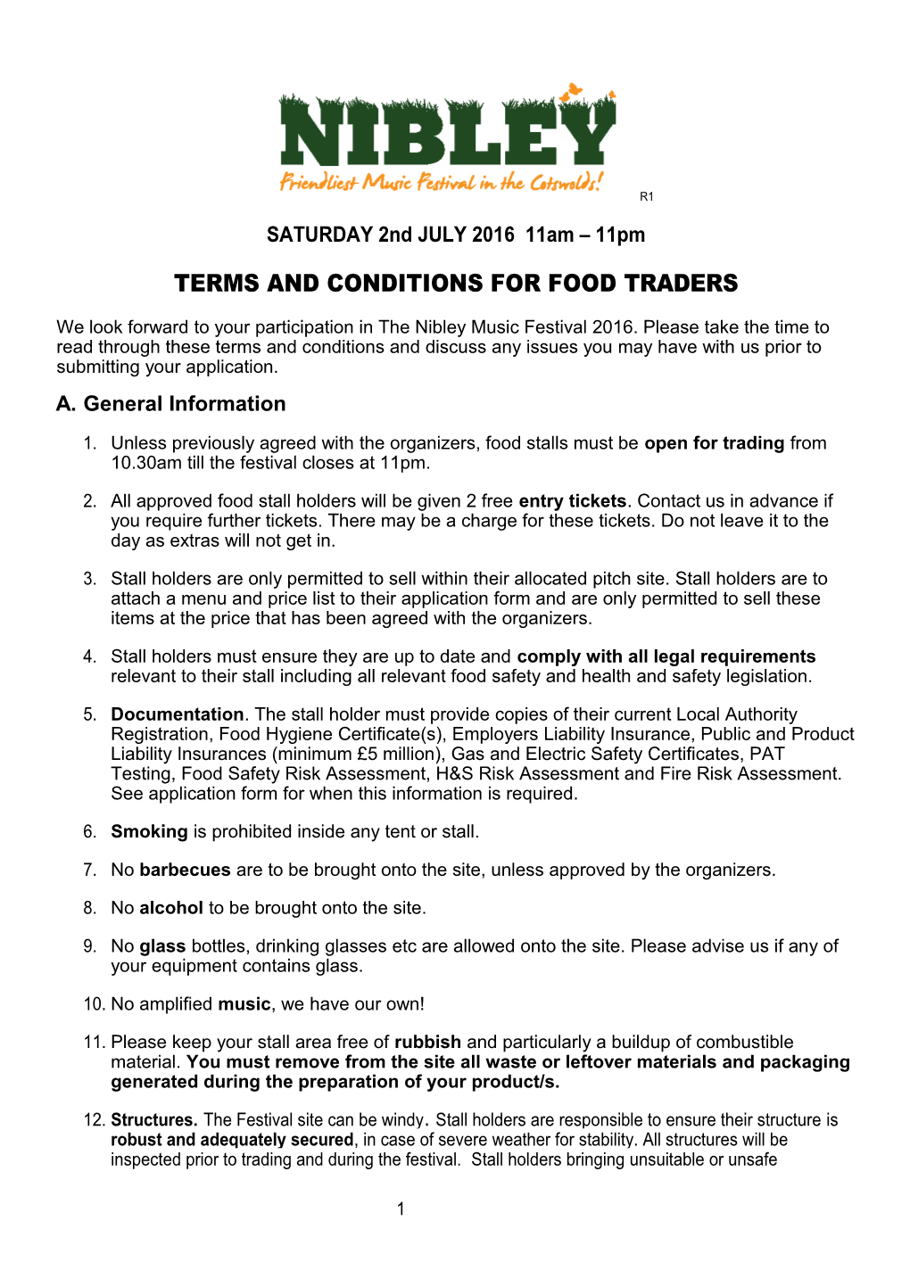 Terms and Conditions for Food Traders