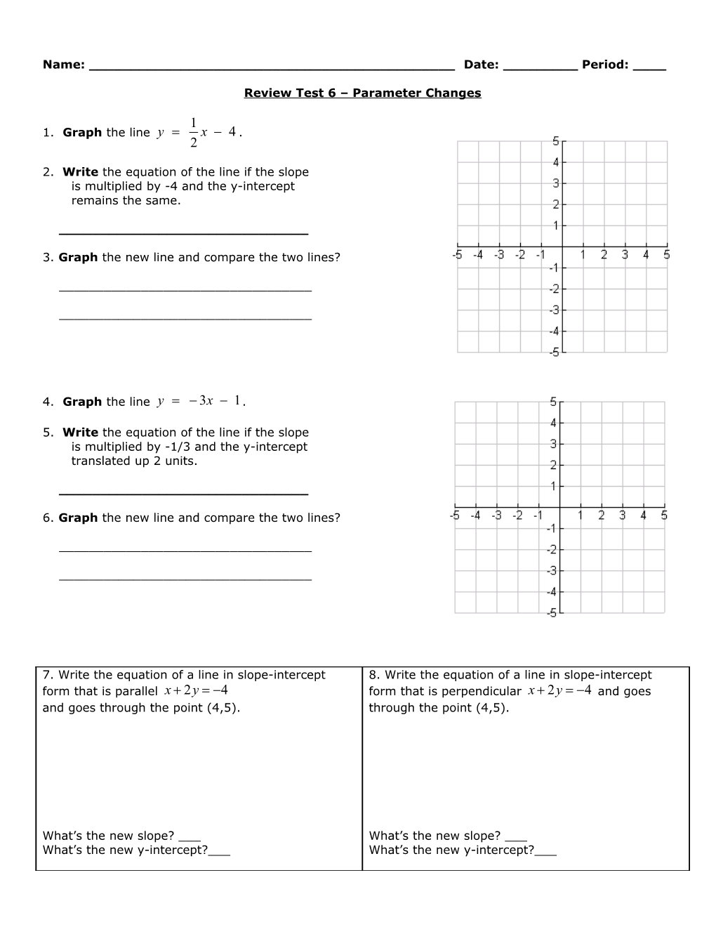 Review Test 6 Parameter Changes