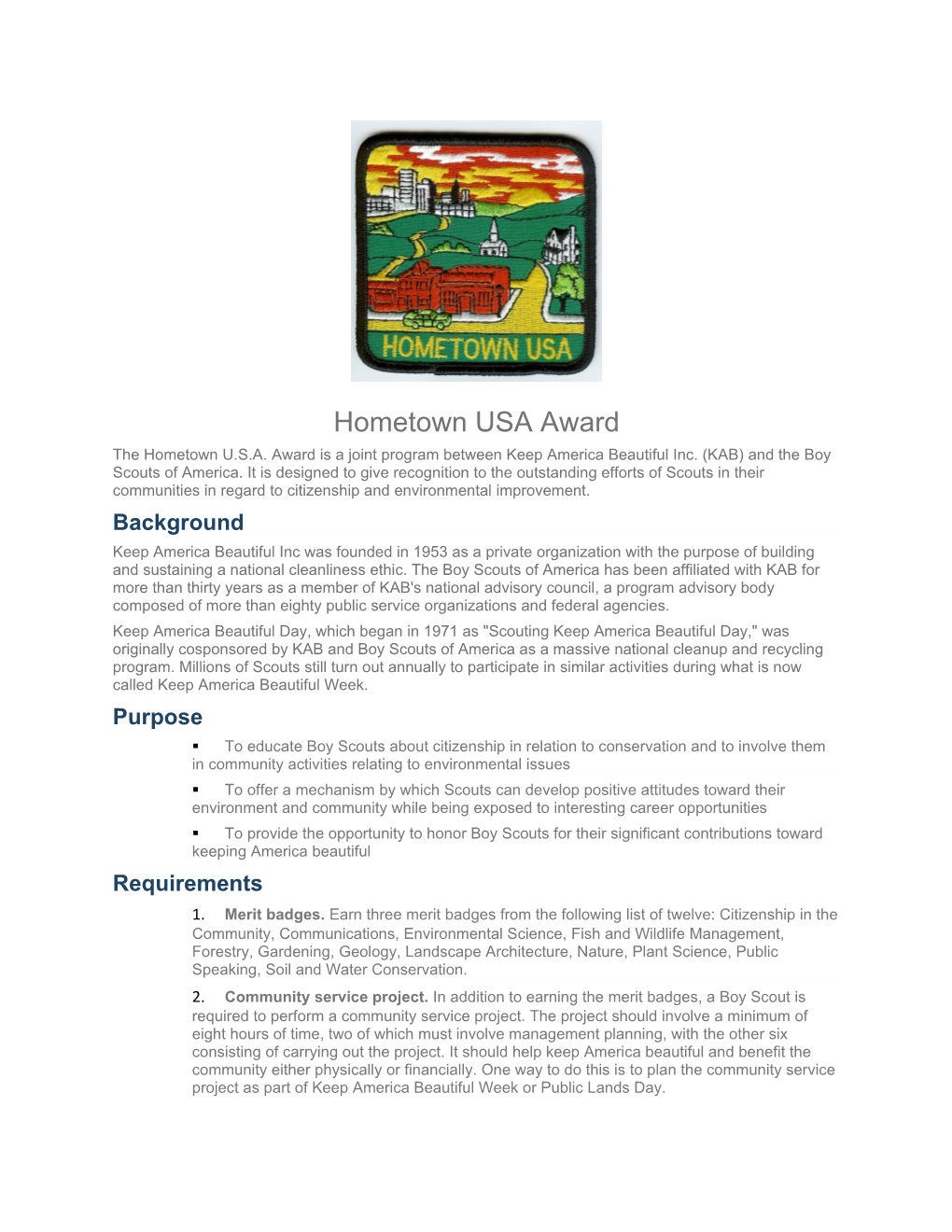 Hometown USA Award