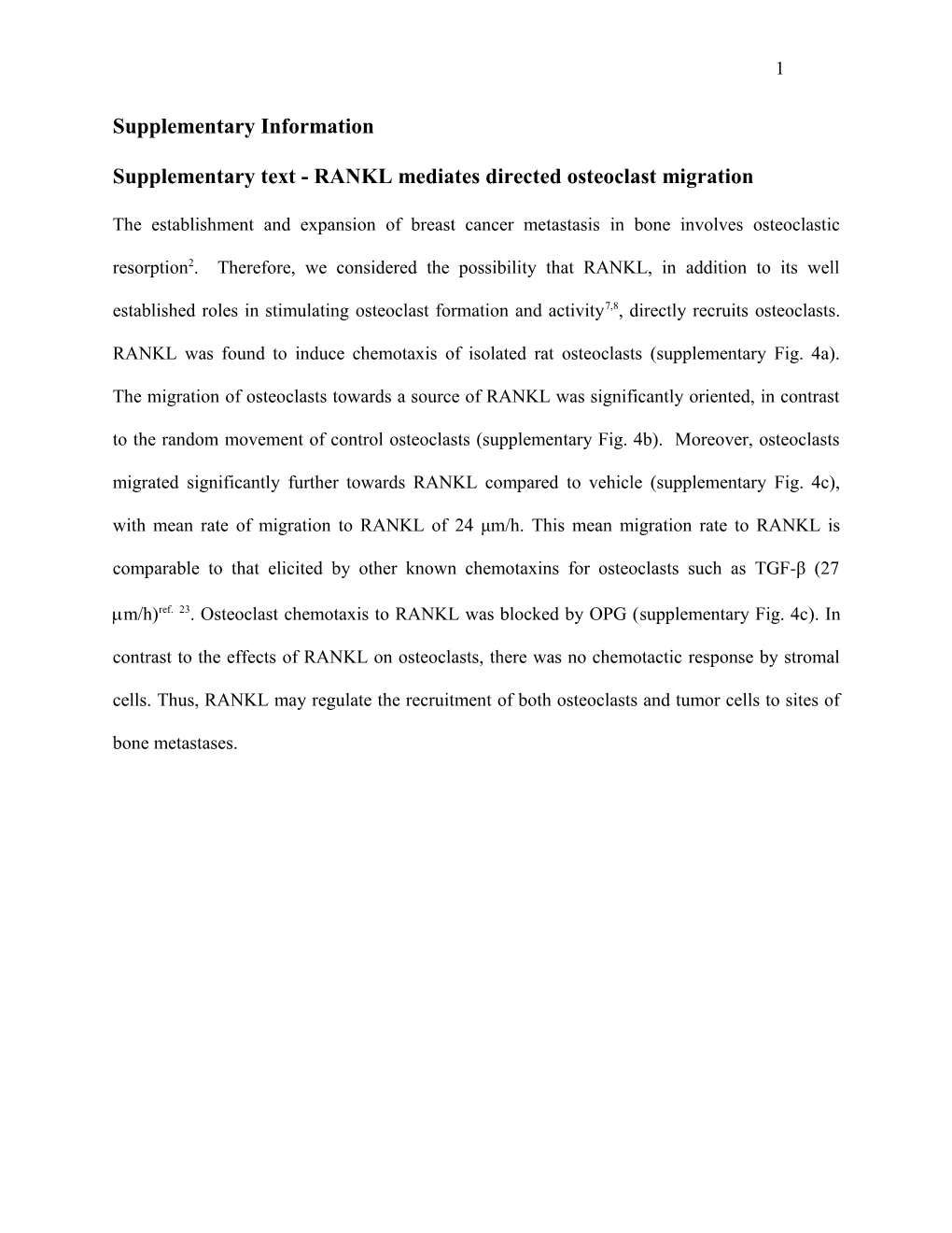 Supplementary Text - RANKL Mediates Directed Osteoclast Migration