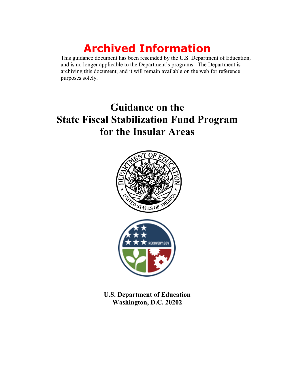 Archived: Guidance on the State Fiscal Stabilization Fund Program for the Insular Areas