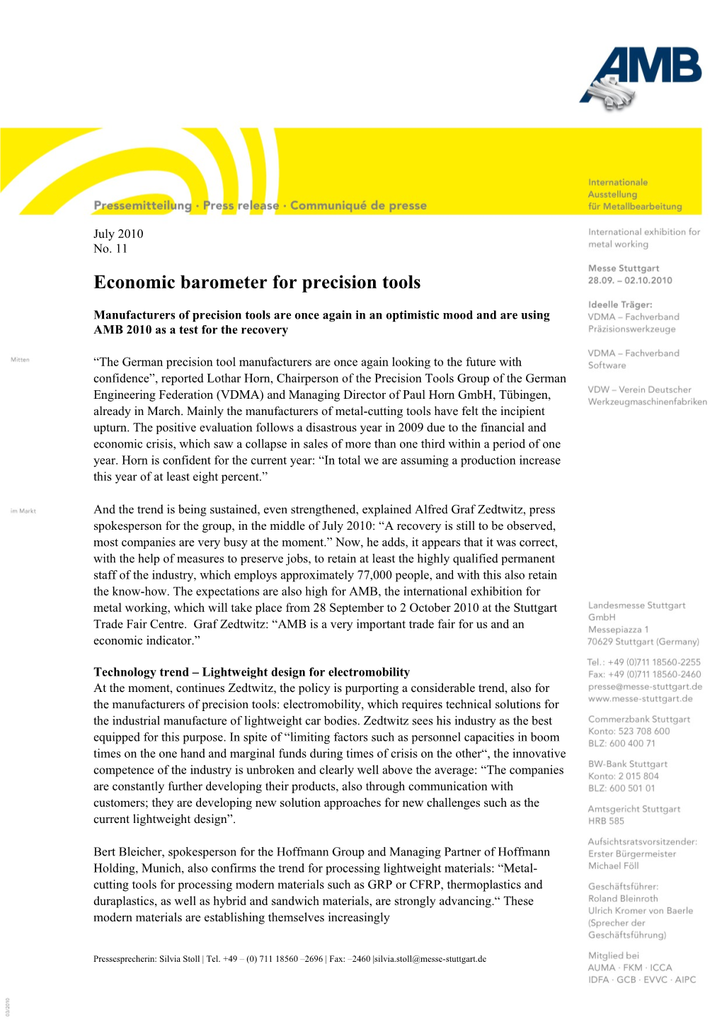 Economic Barometer for Precision Tools