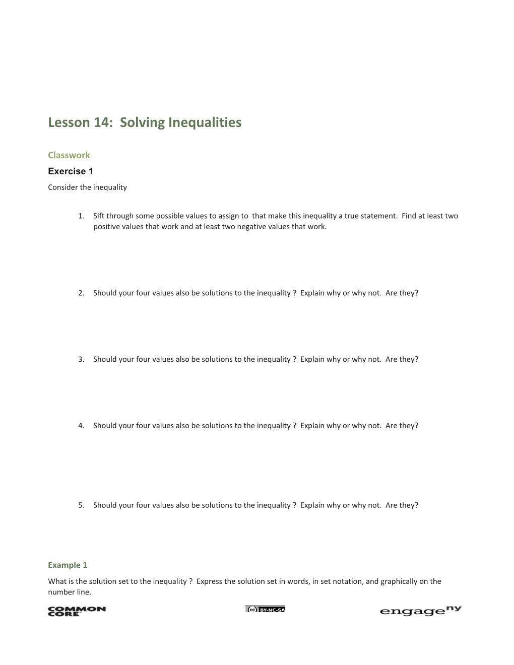 Lesson 14: Solving Inequalities