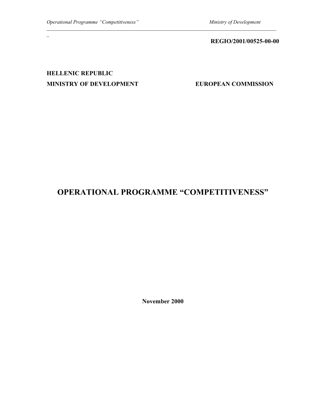 Operational Programme Competitiveness Ministry of Development