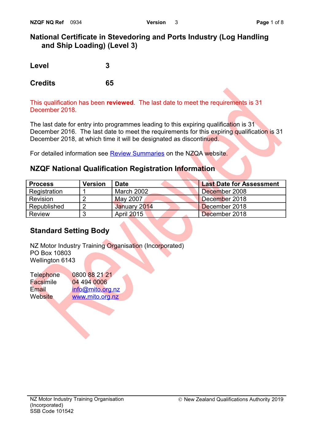 0934 National Certificate in Stevedoring and Ports Industry (Log Handling and Ship Loading)