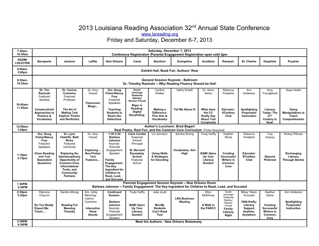2013 Louisiana Reading Association 32Nd Annual State Conference