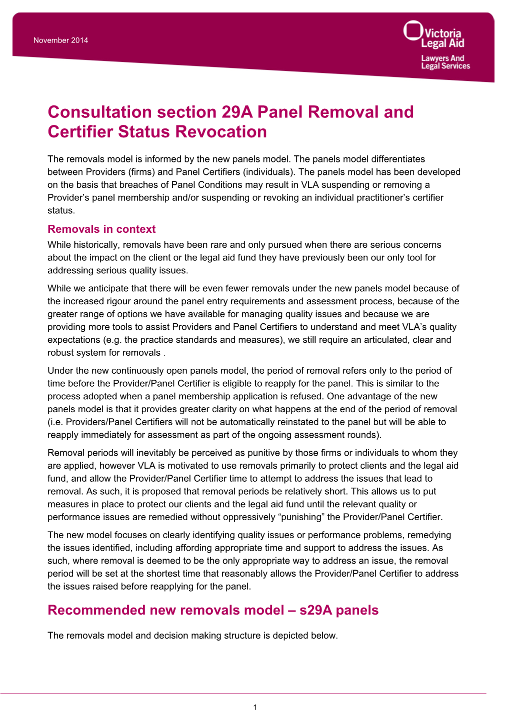 Consultation Section 29A Panel Removal and Certifier Status Revocation