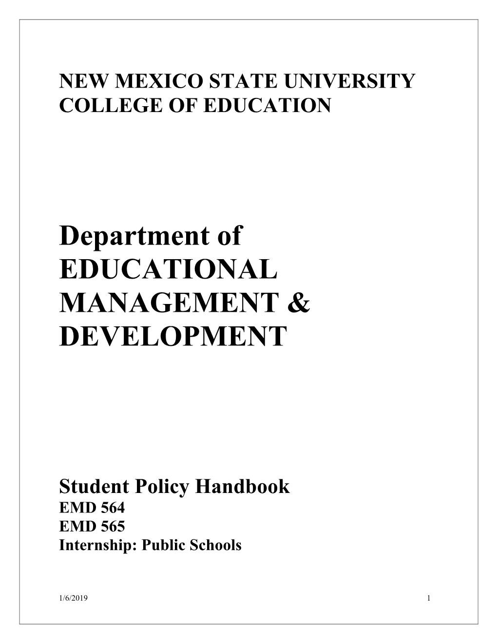 EMD 566 Internship: Public Schools