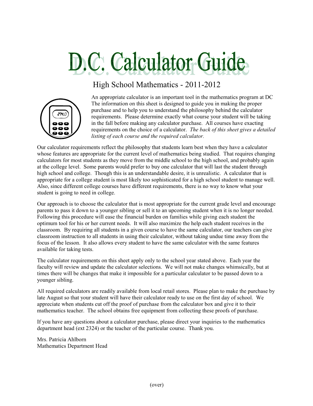 DC Calculator Guidehigh School Mathematics 2011-2012