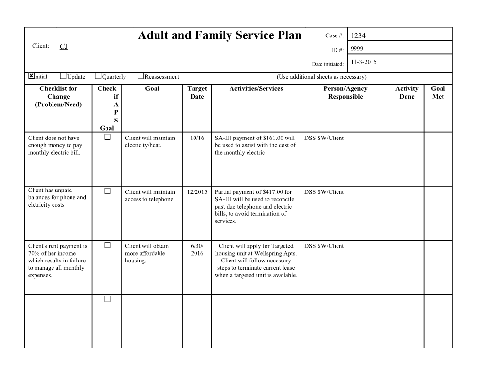 Adult and Family Service Plan