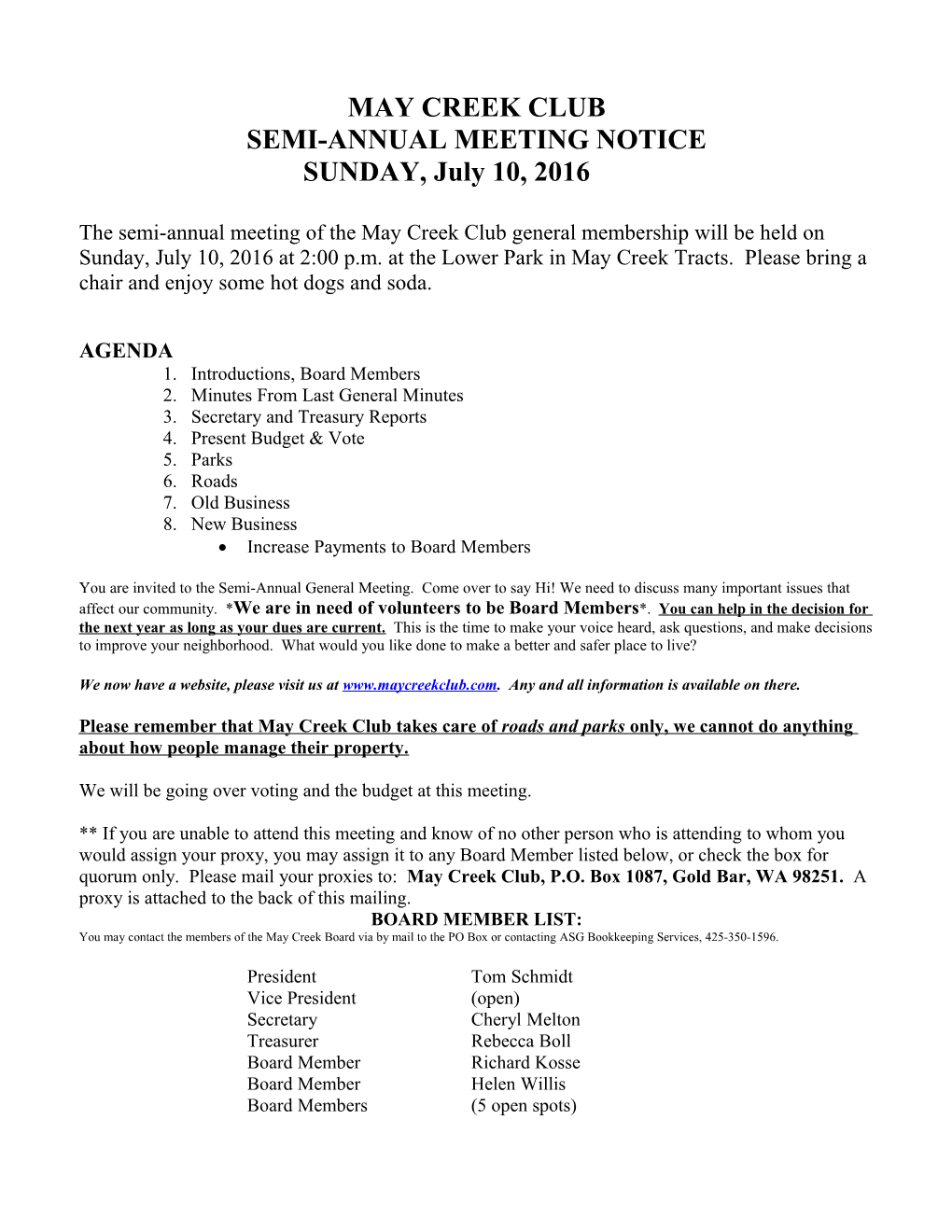 Semi-Annual Meeting Notice