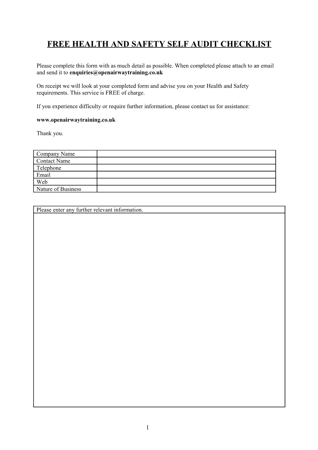 Health and Safety Self Audit Checklist