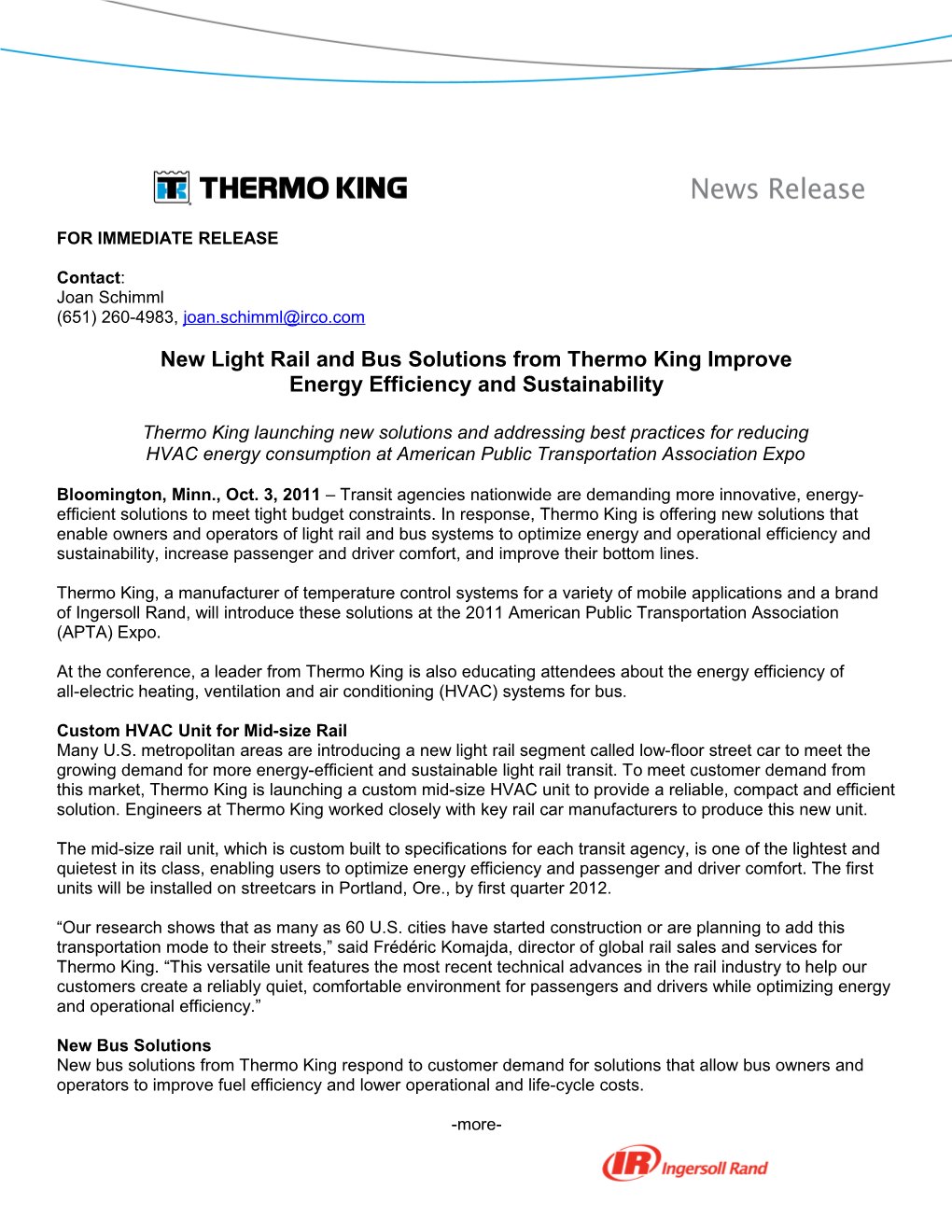 New Light Rail and Bus Solutions from Thermo King Improve