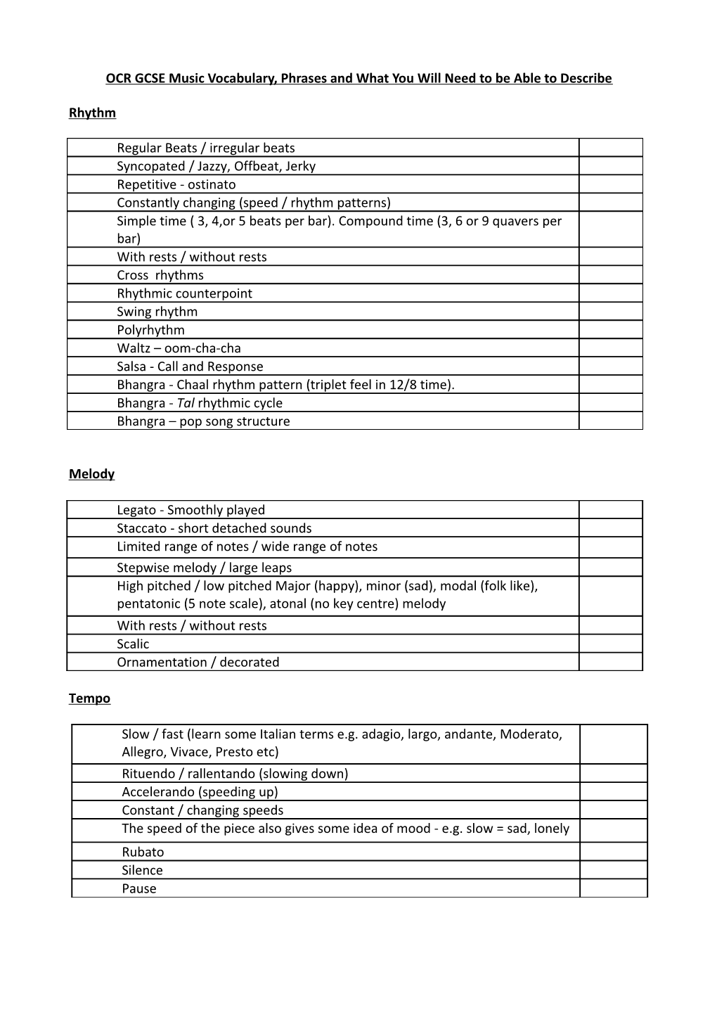 GCSE Revision - Describing Music