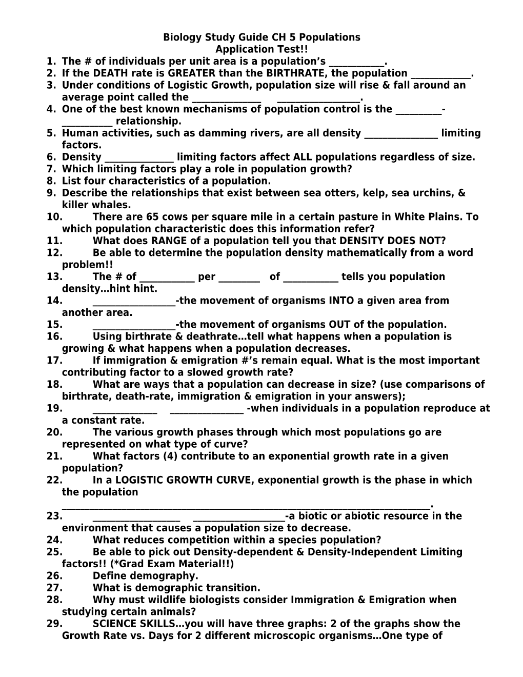 Biology Study Guide CH 5 Populations