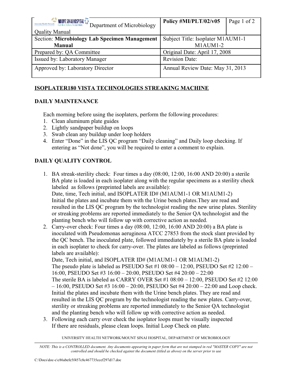 Isoplater180 Vista Technologies Streaking Machine