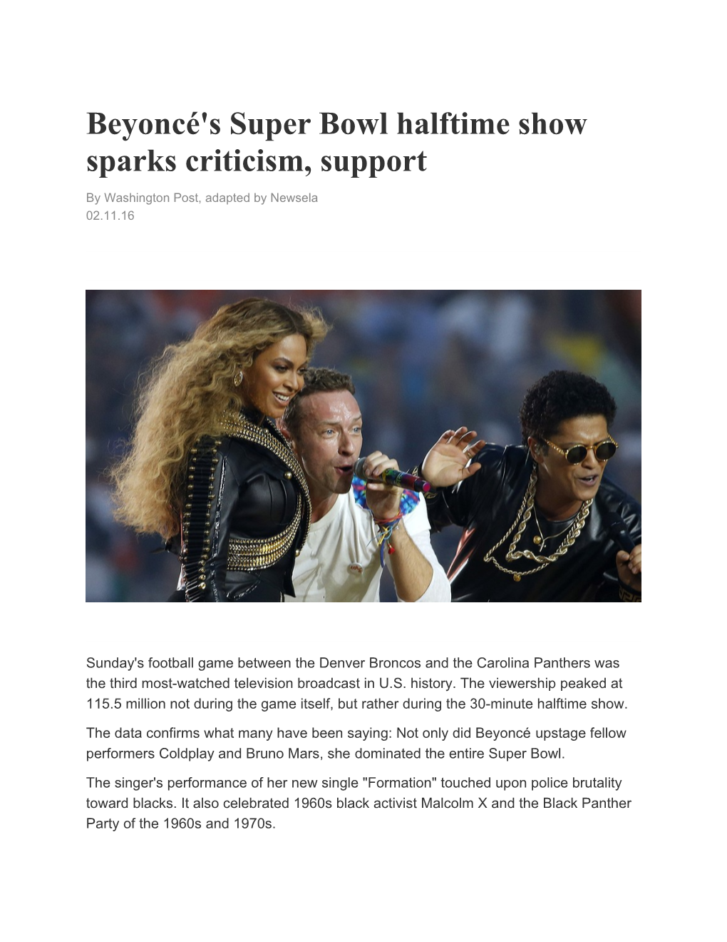 Beyoncé's Super Bowl Halftime Show Sparks Criticism, Support