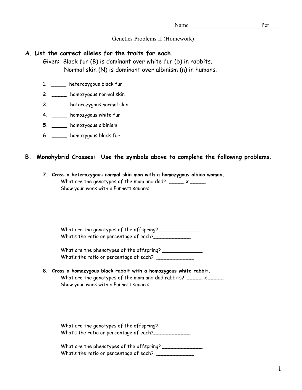 Genetics Problems Notes